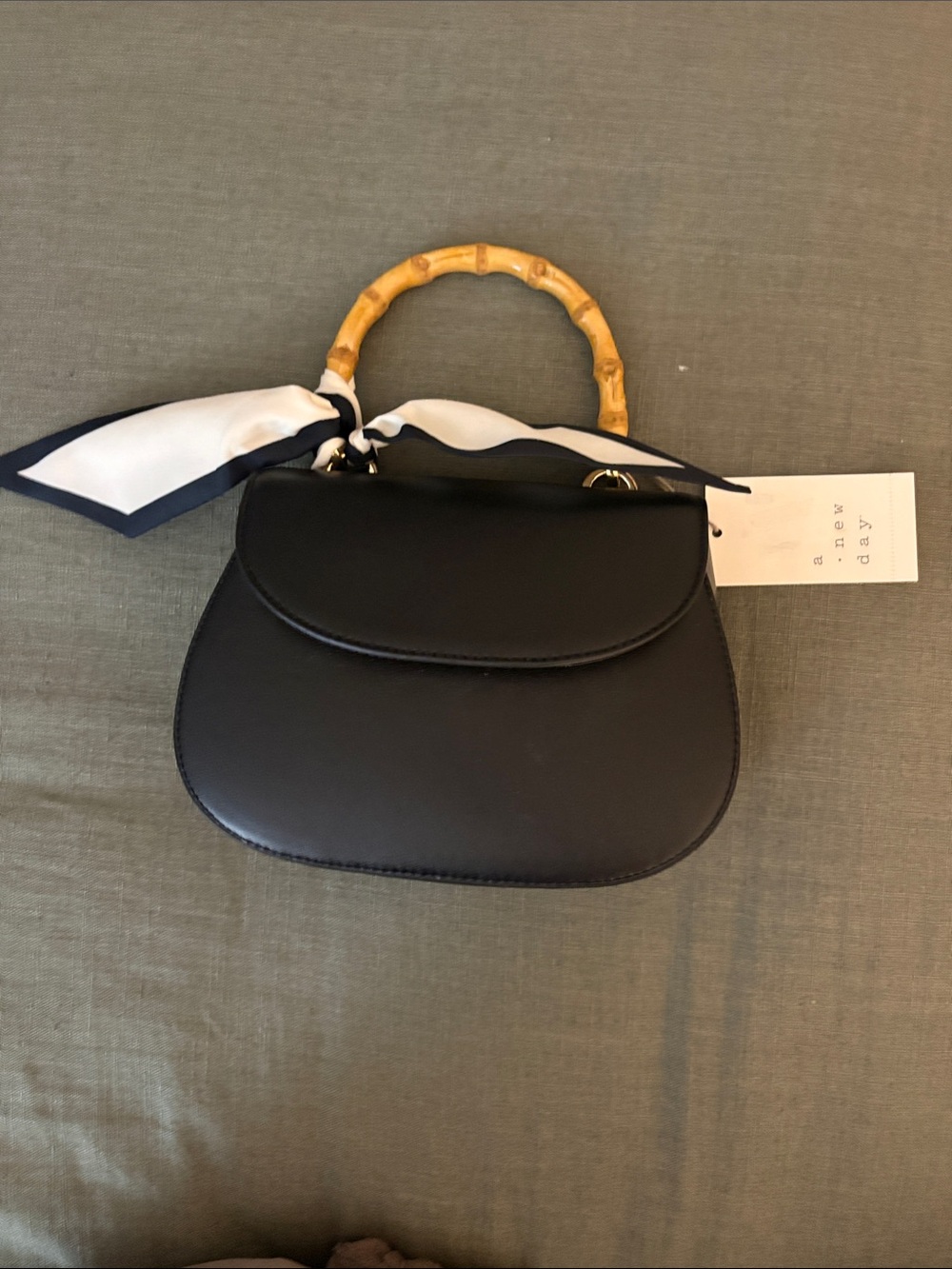 a new day Black Mini Bamboo-Handle Top-Handle Bag with Scarf